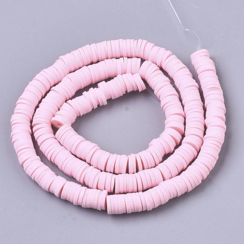 Heishi polymerový korálek - pearl pink, 6x0,5-1 mm
