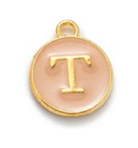Kovový prívesok s písmenom T, krémový, 14x12x2 mm