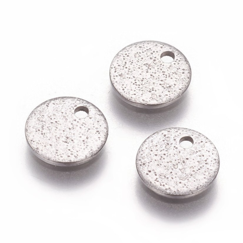 Prívesok z 304 ocele "koliesko s textúrou", strieborné, 8x1 mm