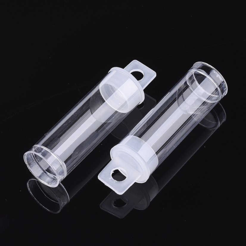 Műanyag tégely kupakkal gyöngyöknek, 68x19 mm, űrtartalom 10 ml
