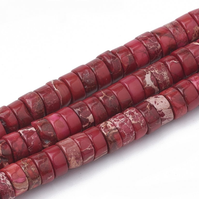 Heishi gyöngyök szintetikus regalitból, piros, 6~6.5x3~3.5 mm