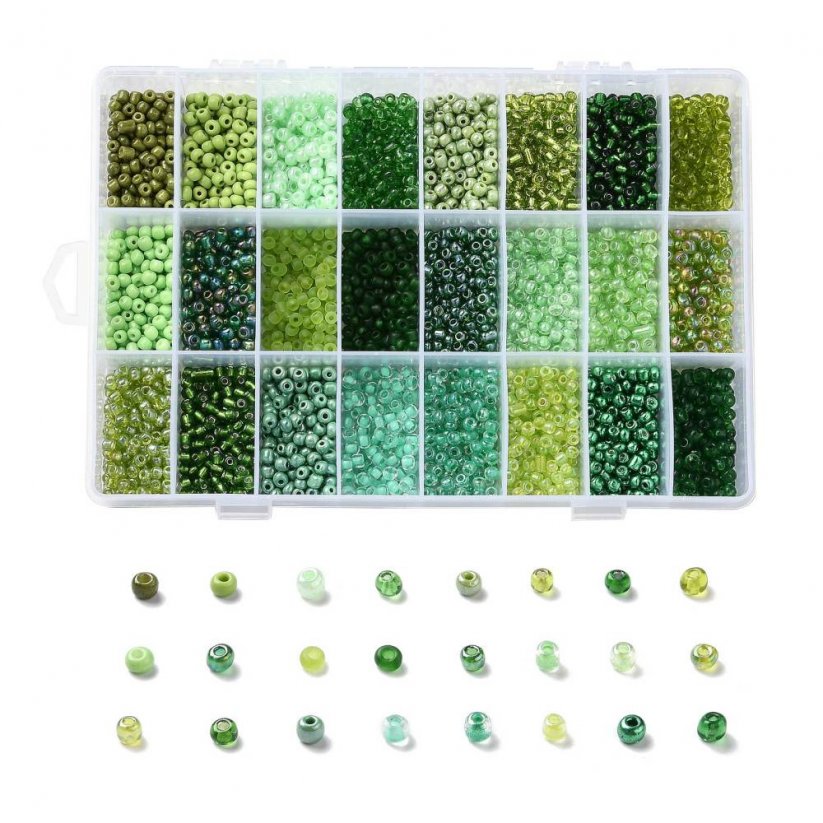 Set rokajlových korálků 6/0, zelené, 24 barev