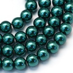 Skleněné korálky s perleťovým efektem - 8 mm, tmavě zelené