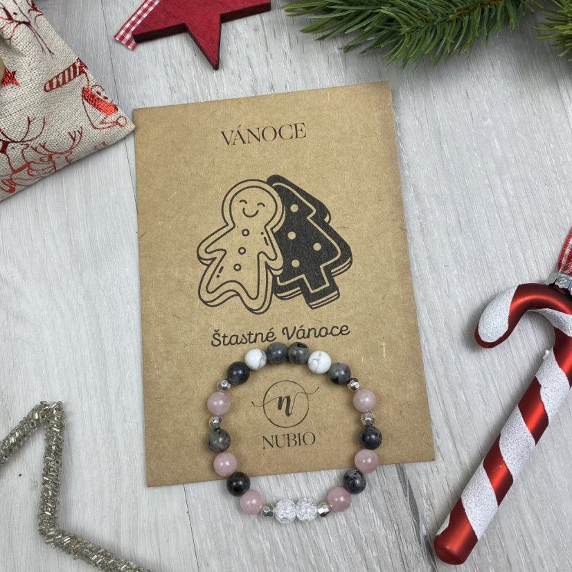 Vánoční náramek z růženínu, howlitu, labradoritu a křišťálu