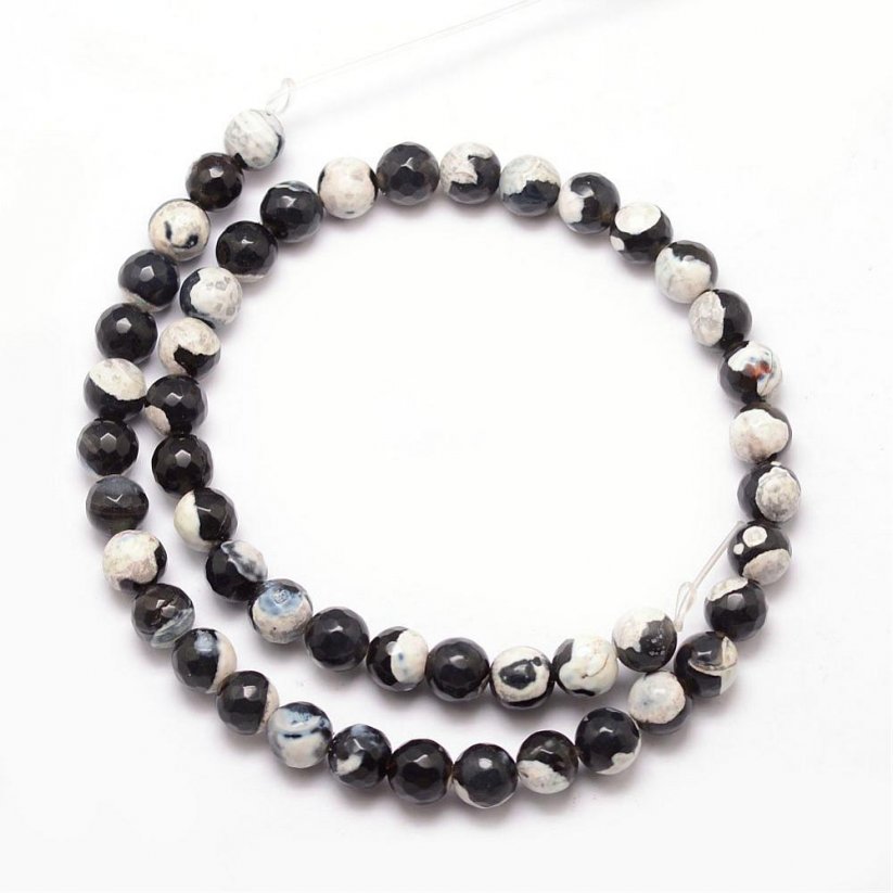 Natürlicher Feuerachat - Perlen, geschliffen, schwarz-weiß, 8 mm