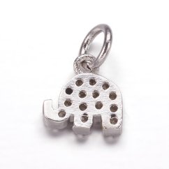 Přívěsek z mosazi s kubickými zirkony, slon, stříbrný,  8x7,5x2 mm