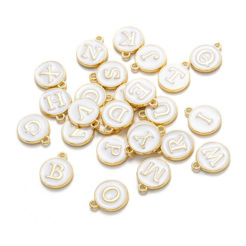 Kovový prívesok s písmenom O, biely, 14x12x2 mm