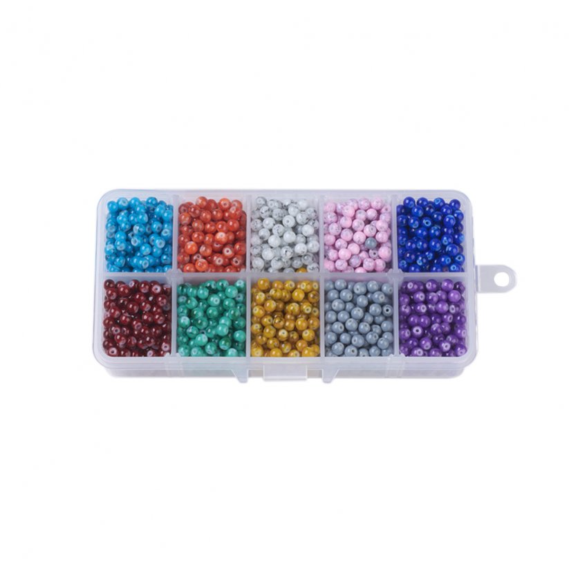 Skleněné korálky mix - 10 barev, set 6 mm