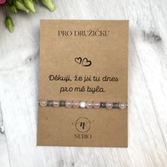 Geschenkkarte für die Brautjungfer - Armband aus Rosenquarz, Nephrit und Jaspis mit Shamballa Kugel