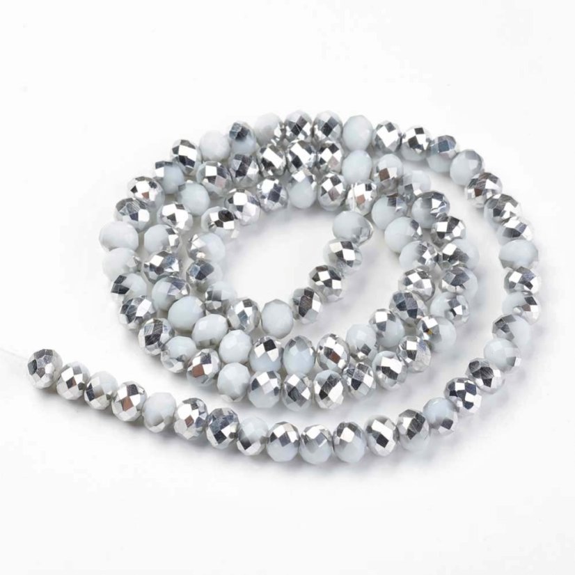 Brúsené sklenené rondelky, pokovované,bielostrieborné, 6x5 mm