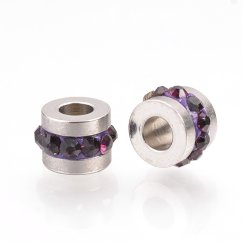 Rondelka z 304 ocele s kubickými zirkónmi, fialová, 7x5 mm
