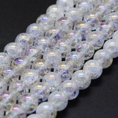 Metallisierter geknackter Naturkristall - Perlen, farblos, 10 mm
