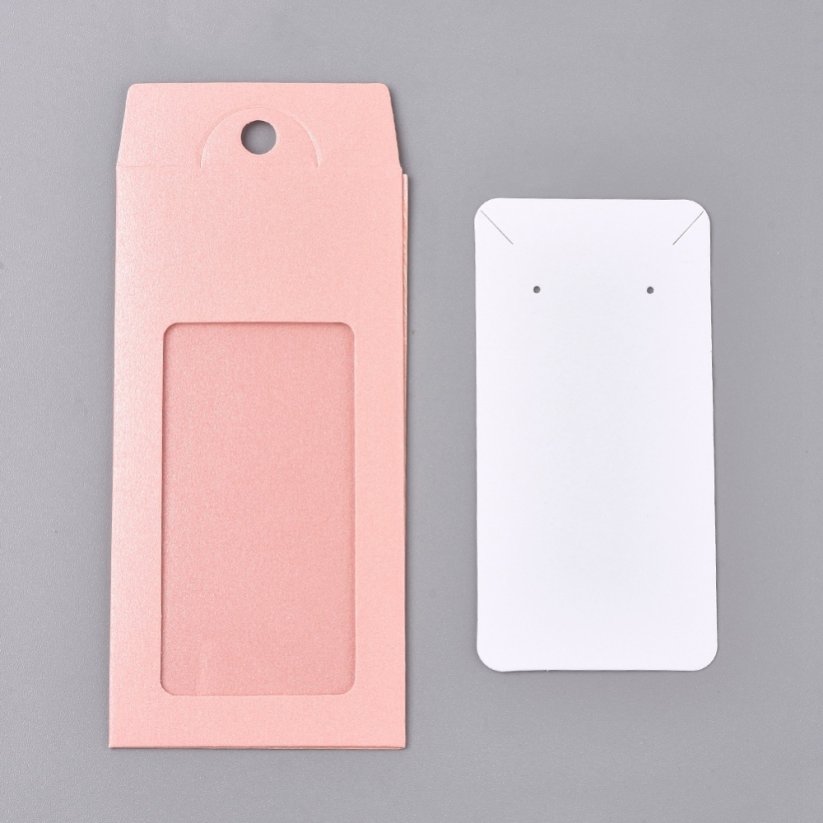 Papírkártya ékszerbemutatóhoz, ablakos csomagolással, rózsaszín, 15,4x6,7 cm