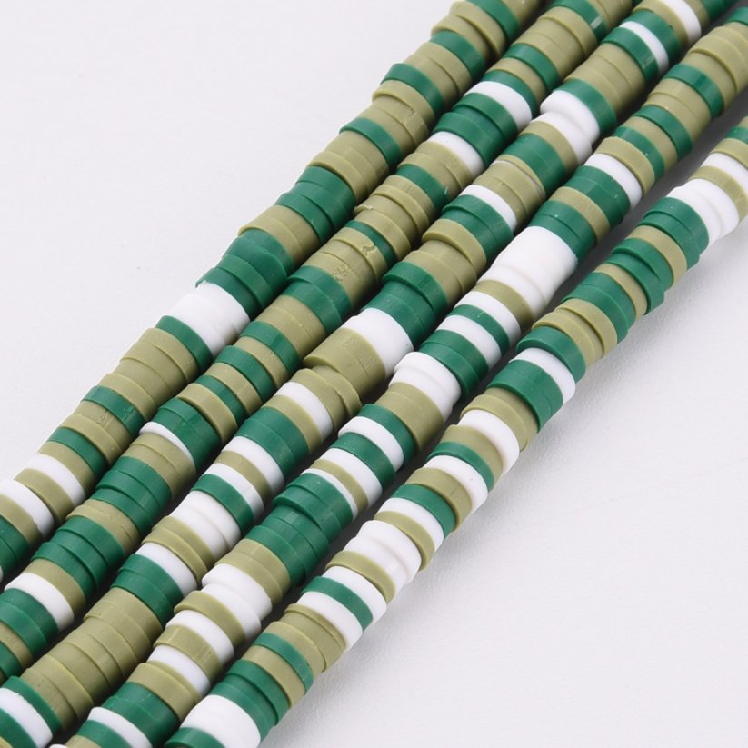 Heishi polymérová korálka - bielo zelený mix, 4x0,5-1 mm