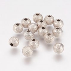 Texturált sárgaréz gyöngy - ezüst, 6 mm