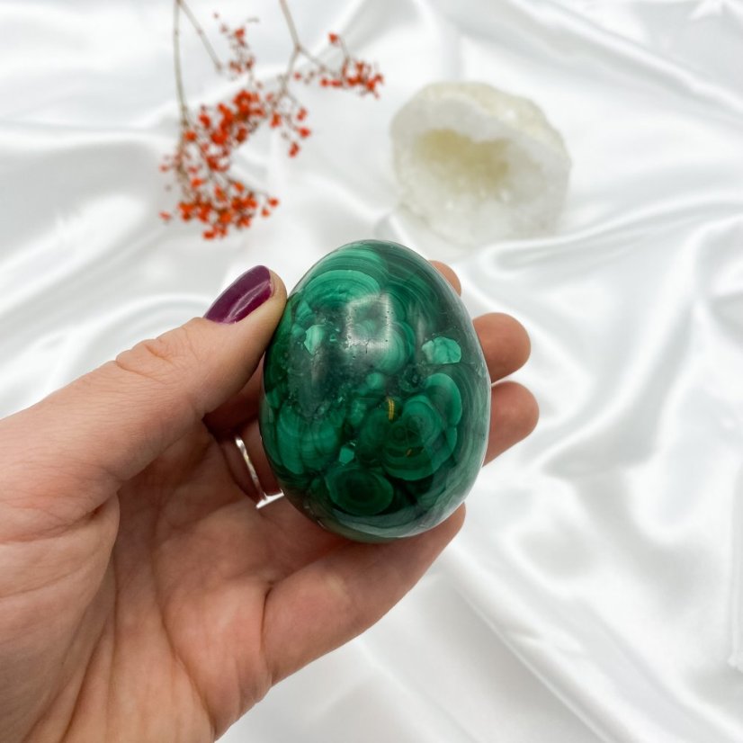 Természetes malachit tojás, talizmán, kb. 5,9x4,5 cm, 252 g