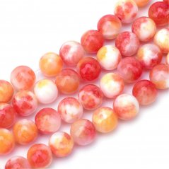 Natürliche weiße Jade - Perlen, orange und weiß, 6 mm