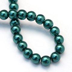 Skleněné korálky s perleťovým efektem - 8 mm, tmavě zelené