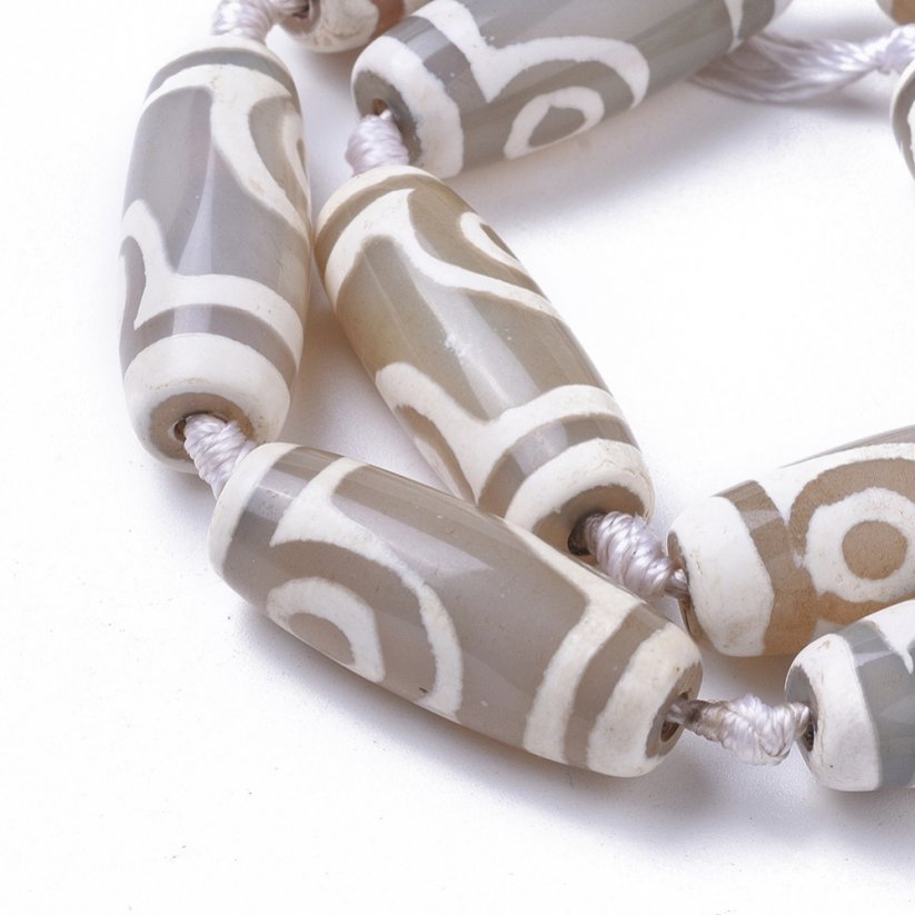 Naturachat - Tibetische ovale Dzi Perlen, weiß-braun, 30x11,5~12mm
