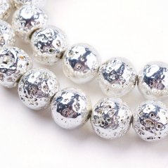Naturlava - Perlen, metallisiert, silbern, 8 mm