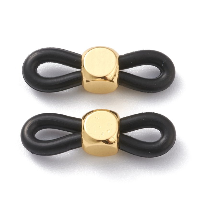 Silikónové háčiky na okuliare s mosadznou kockou, čierne, 20x6 mm