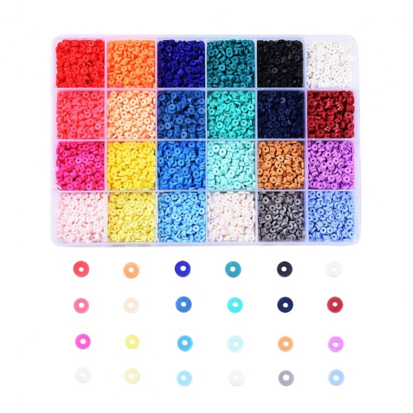 Polymerperlenset, Mix von 24 Farben, 4 mm