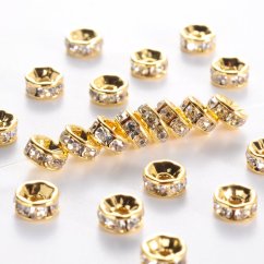 Strassz kerek kövekkel - arany, átlátszó 6x3mm