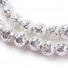 Naturlava - Perlen, metallisiert, silbern, 6 mm