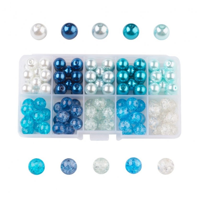 Glasperlen glänzend/geknackt - 10 Farben, blau, 10 mm