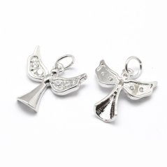 Prívesok s kubickými zirkóny - anjiel, strieborný, 14x12x2mm