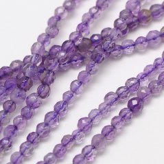 Natürlicher Amethyst - Perlen, geschliffen, lila, Klasse AA, 3 mm