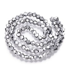 Broušené skleněné korálky, pokovené, silver plated, 4 mm