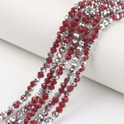 Broušené skleněné rondelky, pokovené, červenostříbrné, 8x6 mm