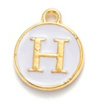 Kovový přívěšek s písmenem H, bílý, 14x12x2 mm
