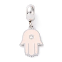 Medál 304 acélból "hamsa - Fatima keze", rózsaszín, 15x11x1,5 mm