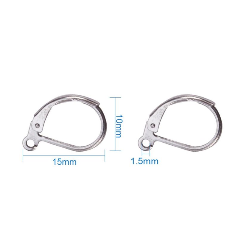 Otevírací zapínání na náušnice z 304 ocele, stříbrné, 10x15 mm