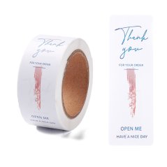 "Thank you" matrica fehér rózsaszín háttérrel, 25x74 mm