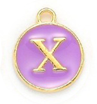 Kovový přívěšek s písmenem X, fialový, 14x12x2 mm