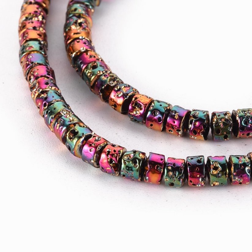 Heishi Perlen aus metallisierter Lava, Regenbogenfarbe, 4x3 mm