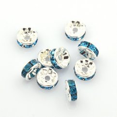 Štrasová rondelka s kamínky stříbrná - modré kamínky 8x3,8mm
