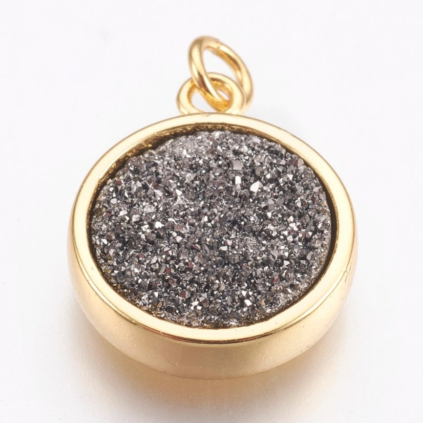 Sárgaréz medál barna gyantával, arany, 14x11x3 mm