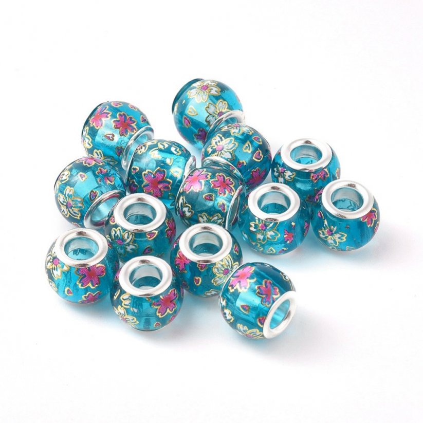 Glasperlen mit breitem Perlenloch - türkis, 12x10 mm