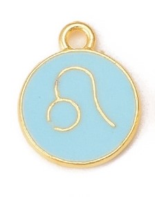 Fém medál horoszkóp szerint - Oroszlán, türkiz, 15x12x2 mm