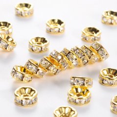 Štrasová rondelka s kamienkami zlatá - číre kamienky 8x3,8mm