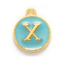 Kovový prívesok s písmenom X, tyrkysový, 14x12x2 mm