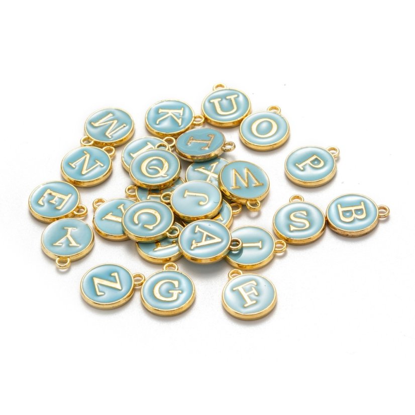 Kovový prívesok s písmenom H, tyrkysový, 14x12x2 mm