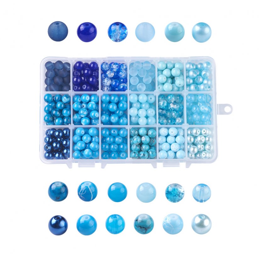 Glasperlen-Mix - 18 Farben, blau, Set 8 mm