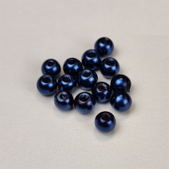 Skleněné korálky s perleťovým efektem - 6 mm, tmavě modré