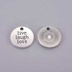 Kulatý přívěsek "žij, směj se, miluj", stříbrný, 20x2mm