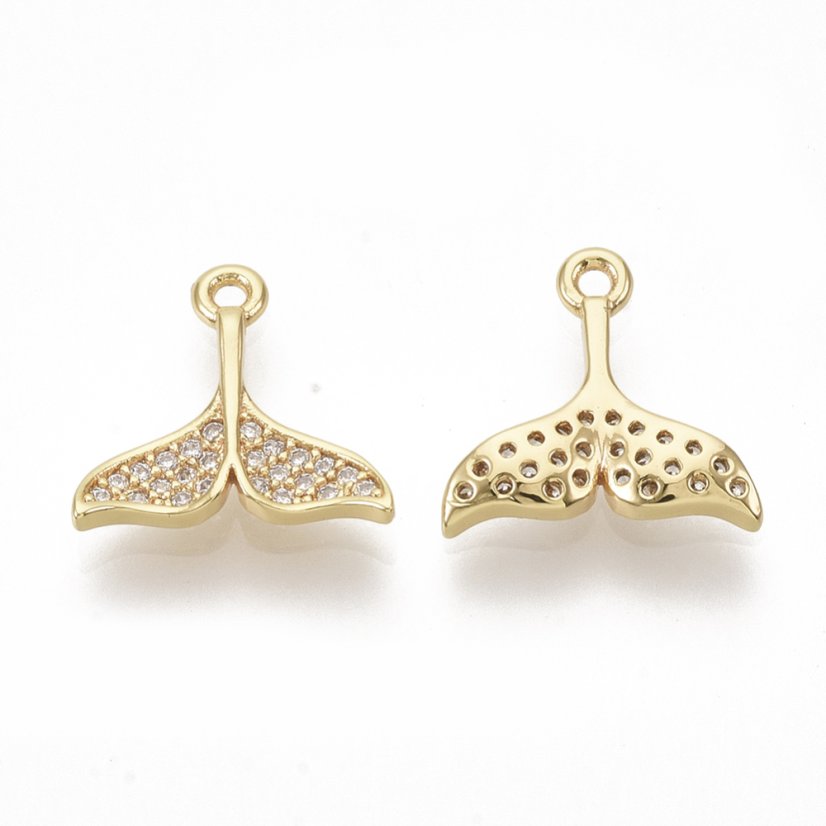 Sárgaréz medál köbös cirkóniával, uszony, 12x12x2 mm